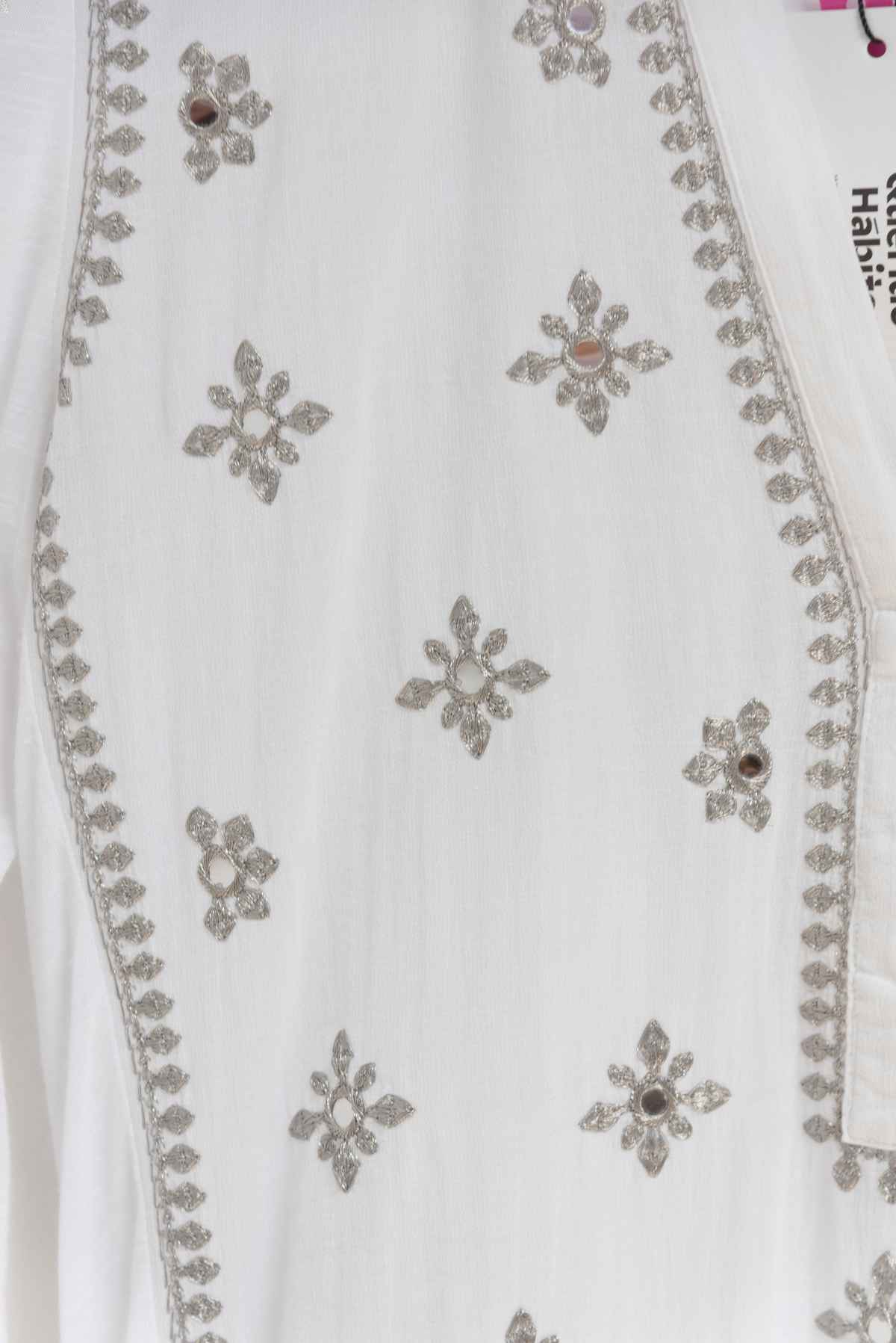 Blusa blanca con flores plateadas - Rapsodia - Talla S