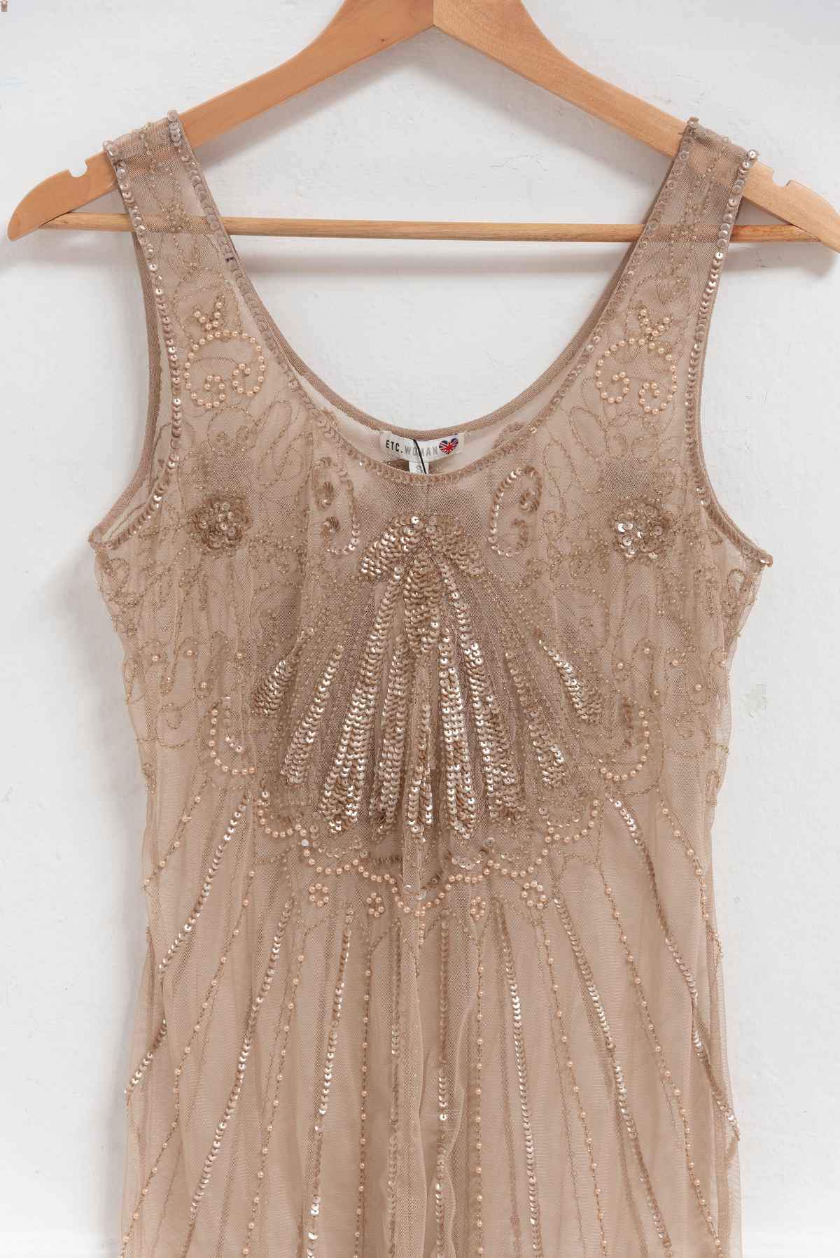 Vestido beige pedrería - ETC - Talla S