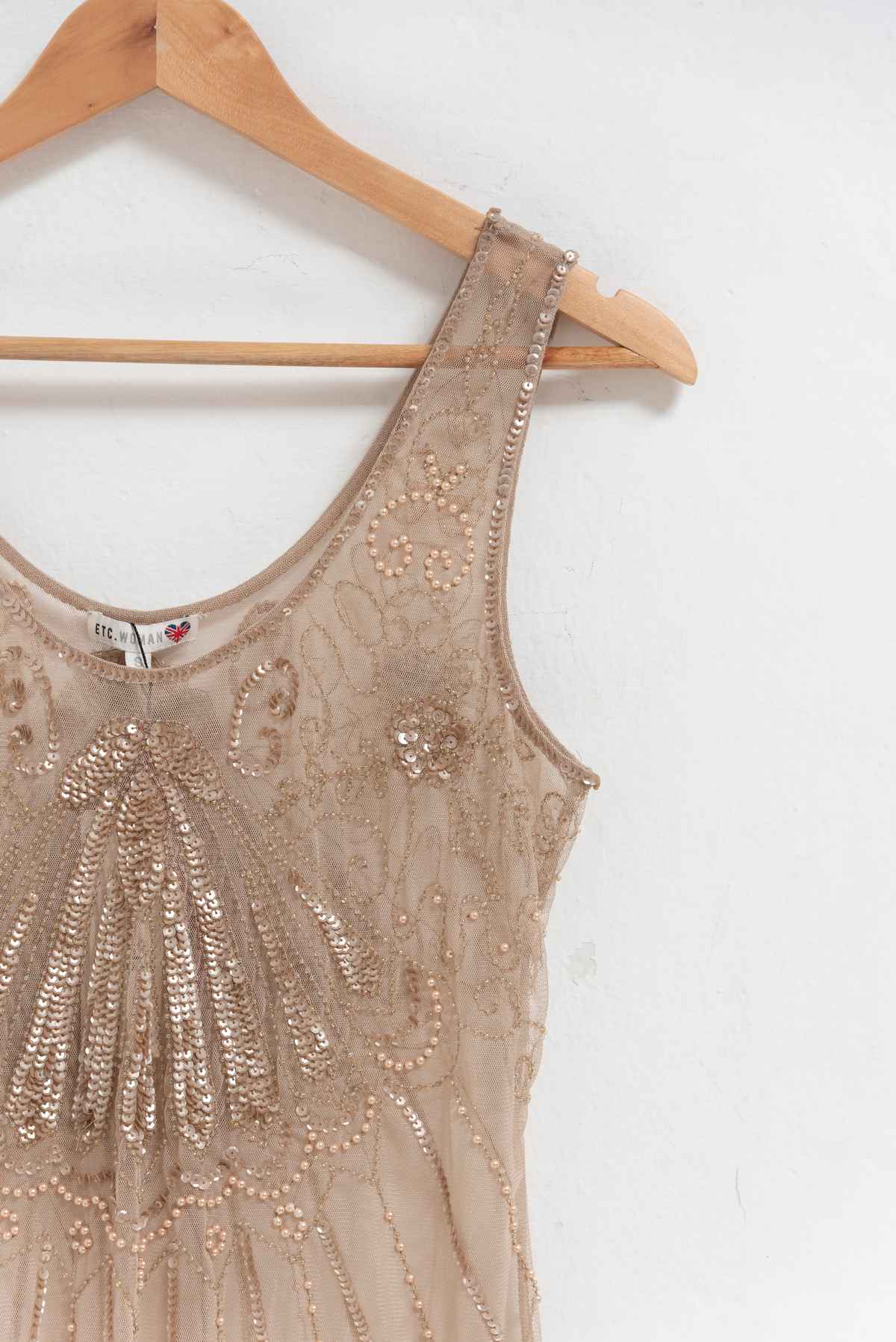 Vestido beige pedrería - ETC - Talla S
