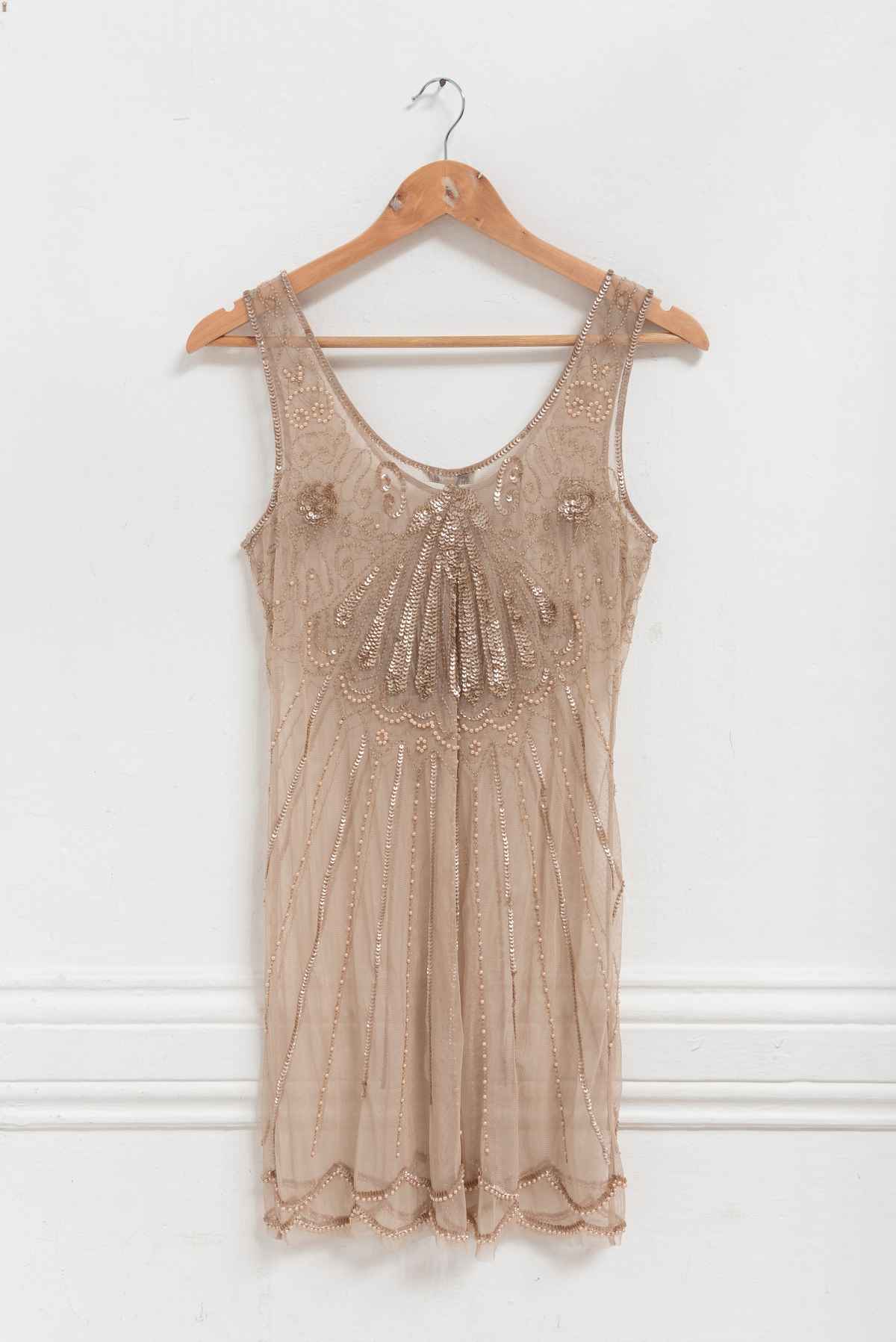 Vestido beige pedrería - ETC - Talla S