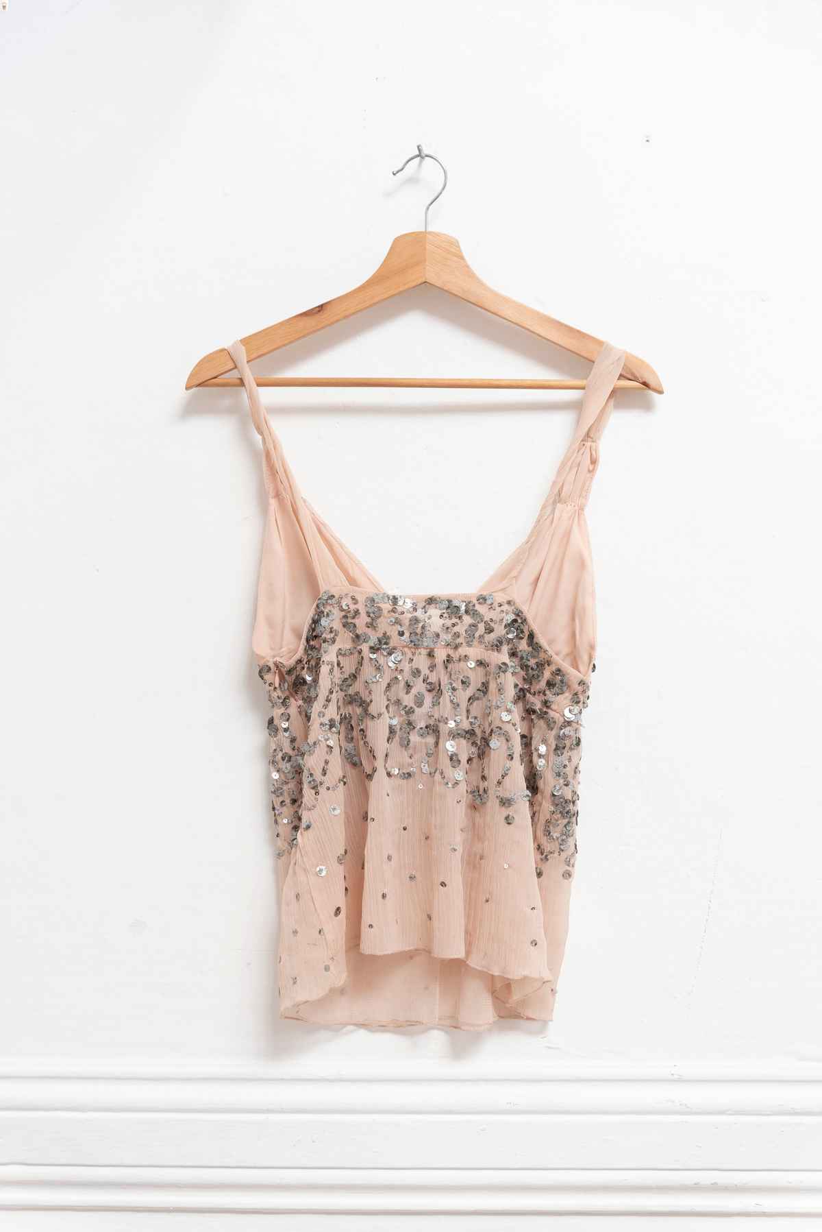 Top rosado aplicaciones plateadas - Talla M