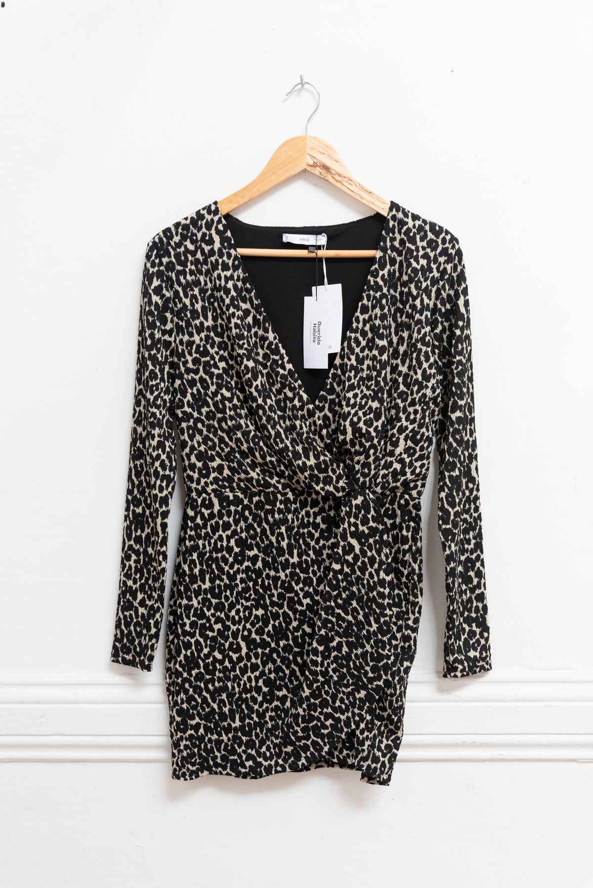 Vestido animal print negro y crema - MNG - Talla M
