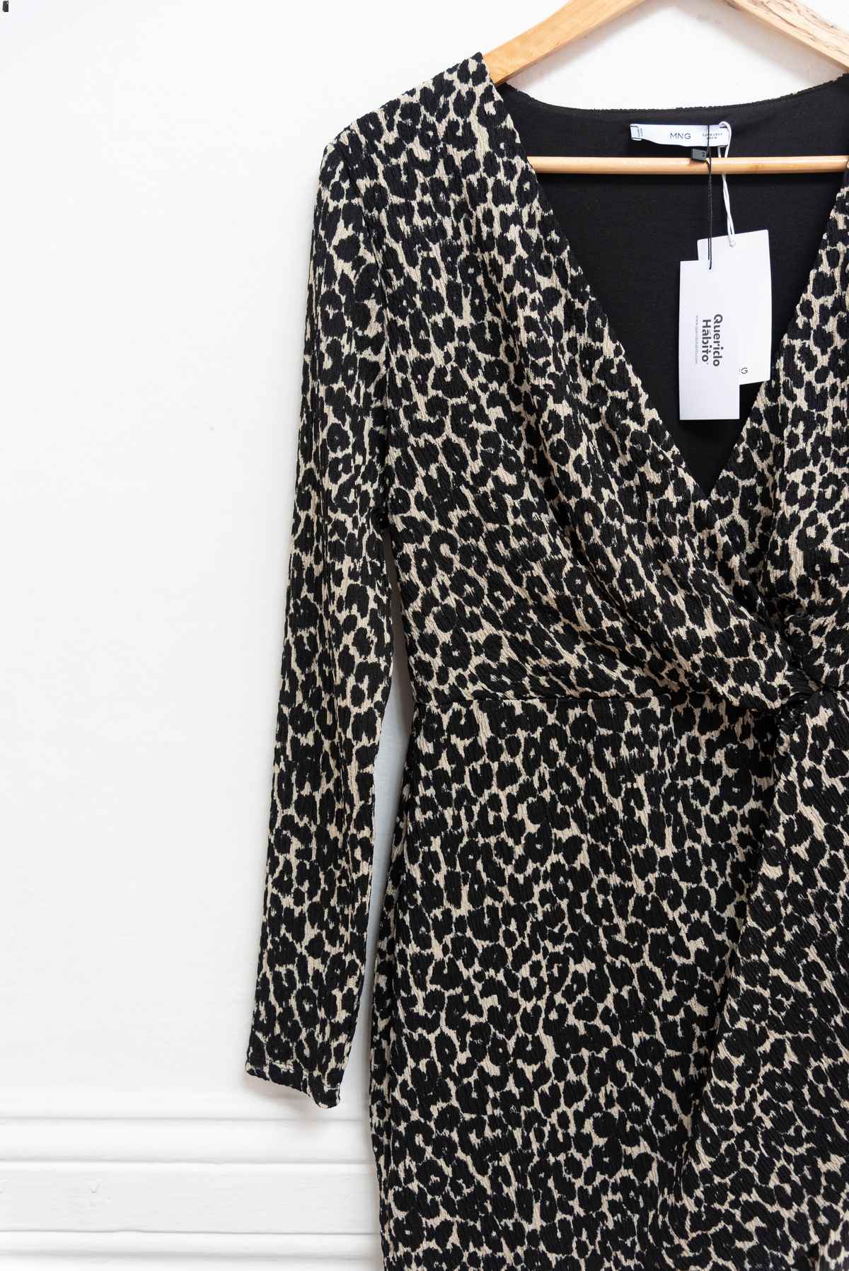 Vestido animal print negro y crema - MNG - Talla M