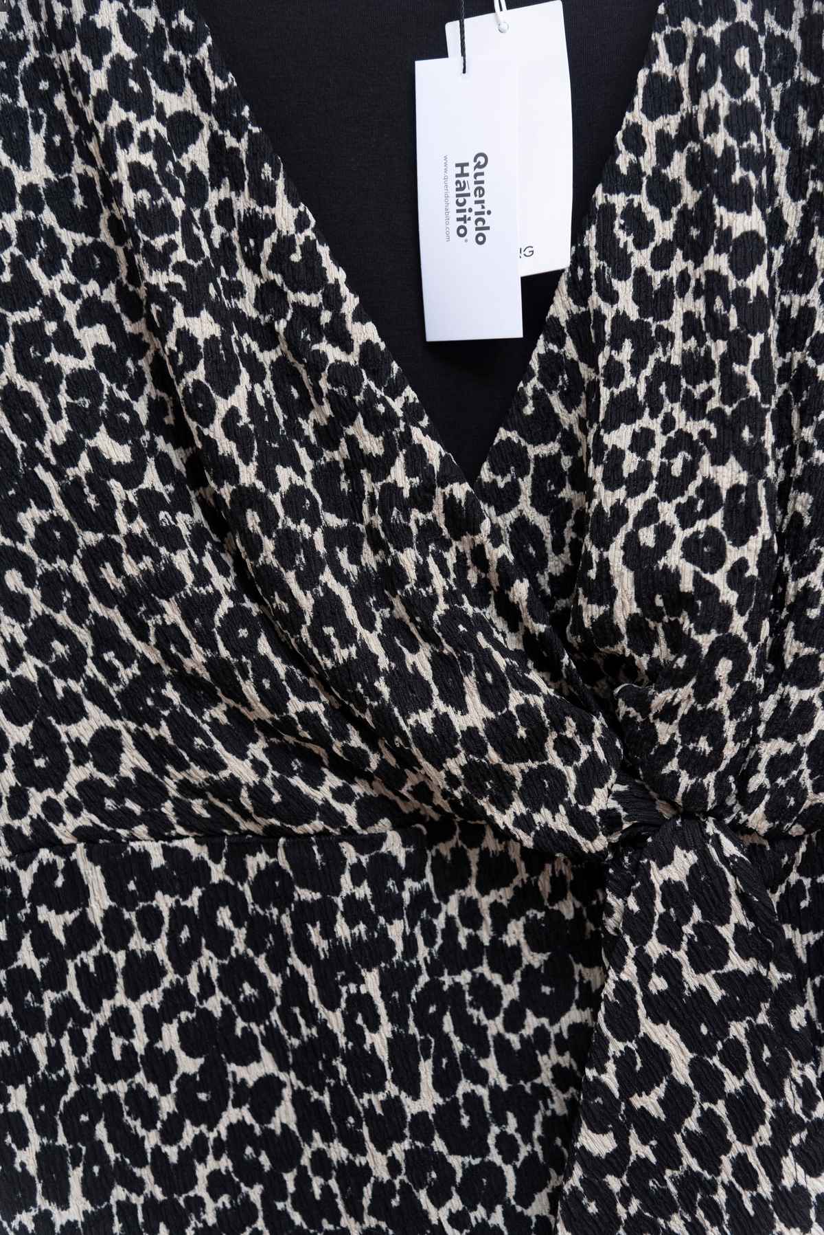 Vestido animal print negro y crema - MNG - Talla M