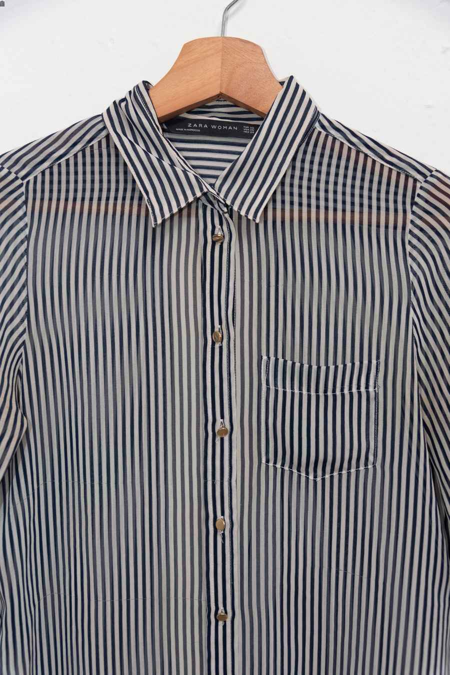 Blusa azul y blanco rayas de gasa - Talla XS - Zara