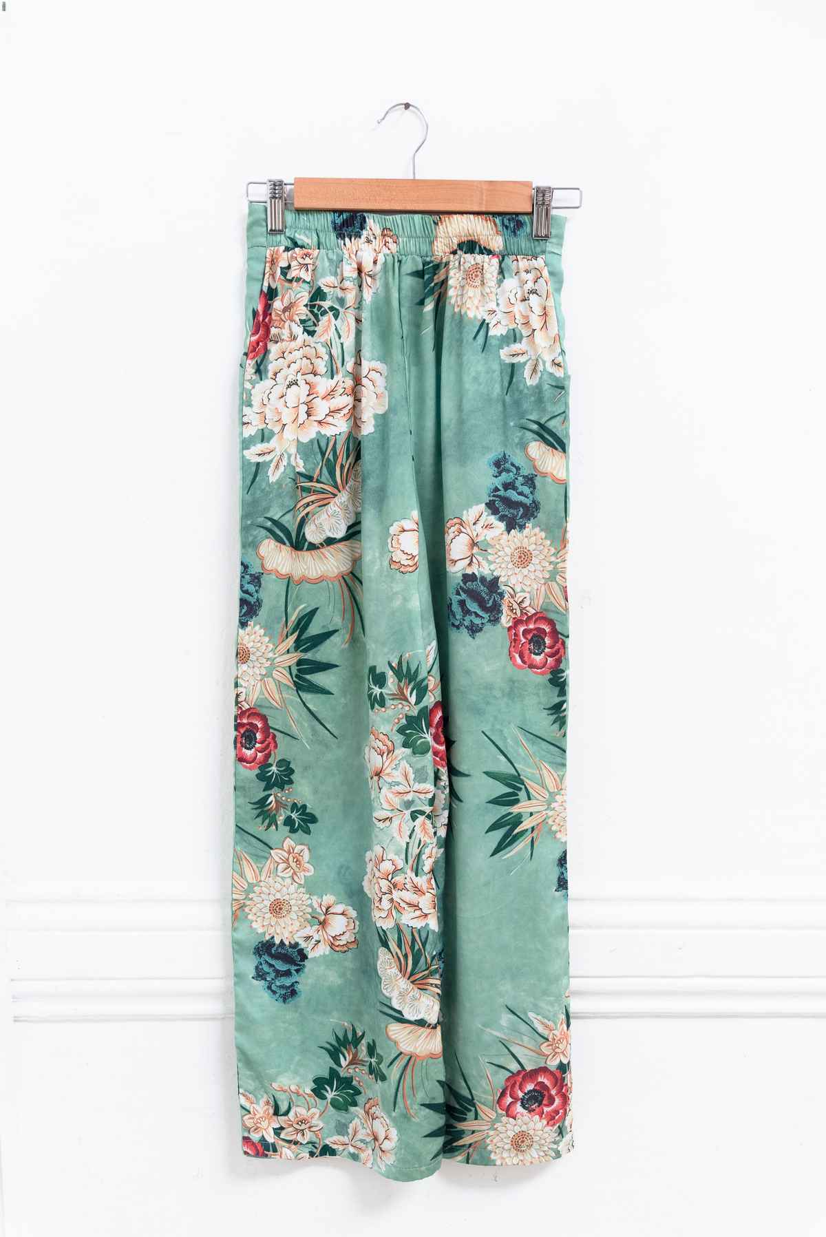 Pantalón verde flores - Ymny - Talla L