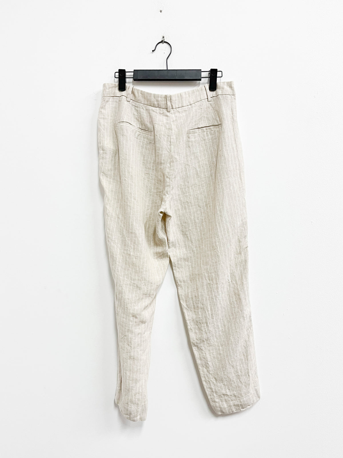 Pantalón de lino beige líneas blancas - Zara - Talla 38