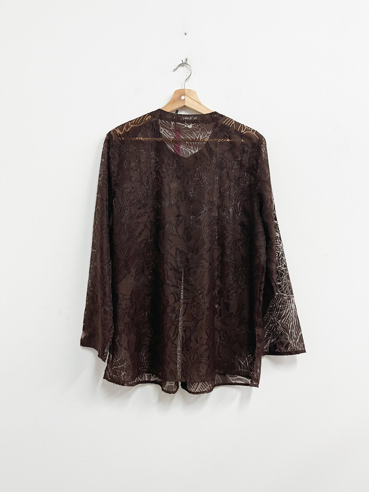 Blusa marrón translucido encaje - Tweeds - Talla L