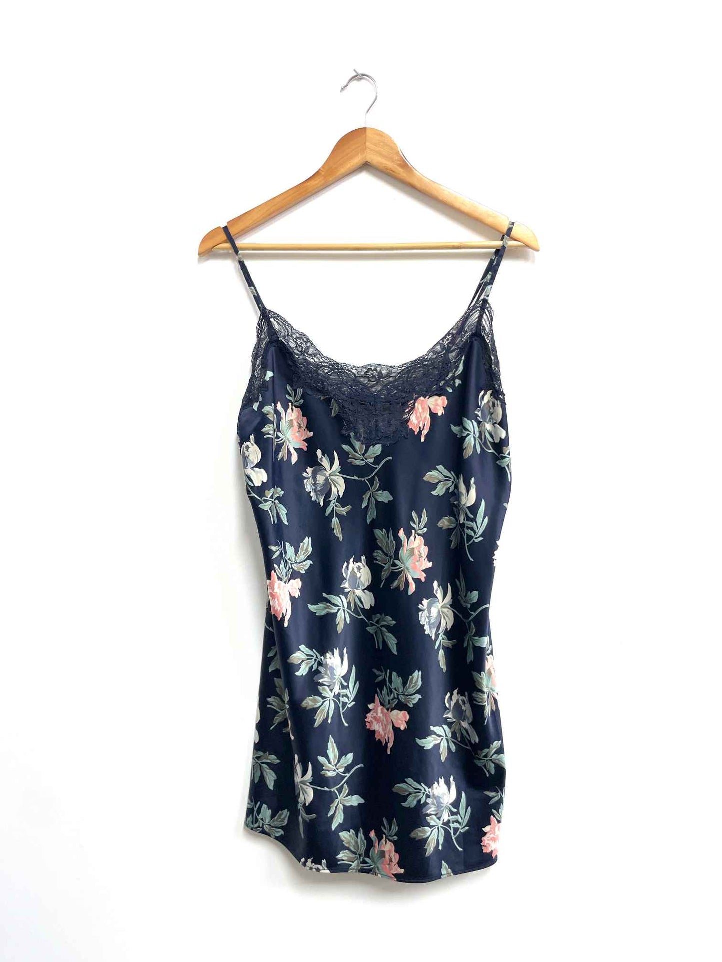 Vestido azul flores seda - Oysho - Talla S