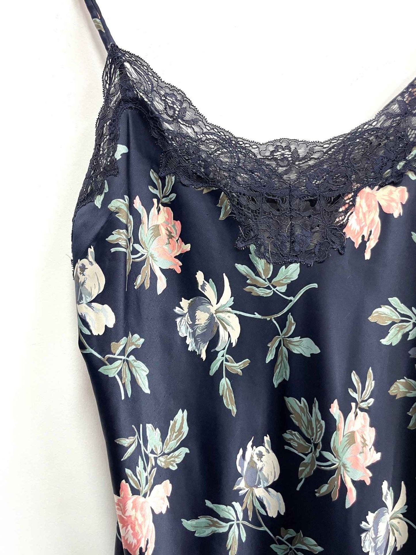 Vestido azul flores seda - Oysho - Talla S