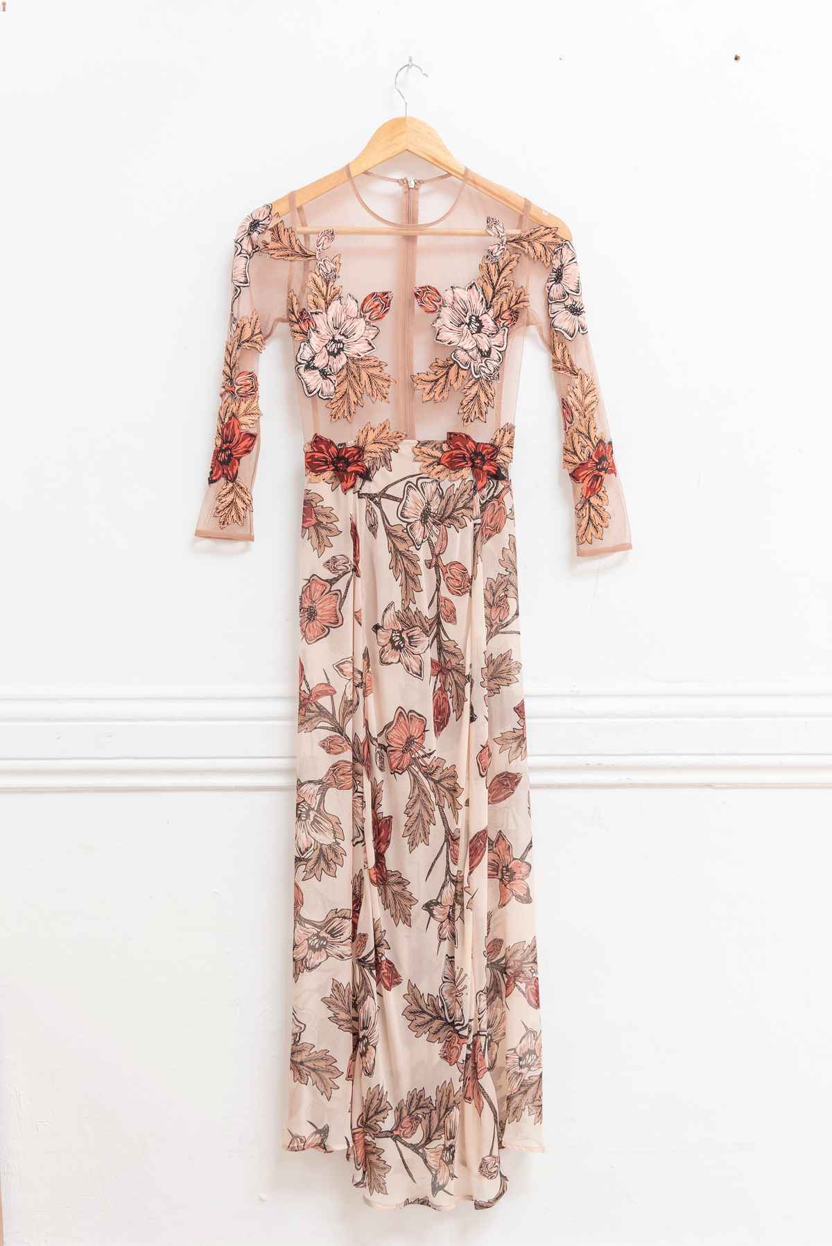 Vestido beige tul flores - For Love and Lemons - Talla XS