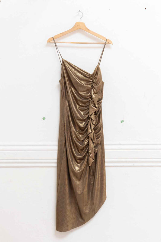 Vestido dorado drapeado - Space - Talla S