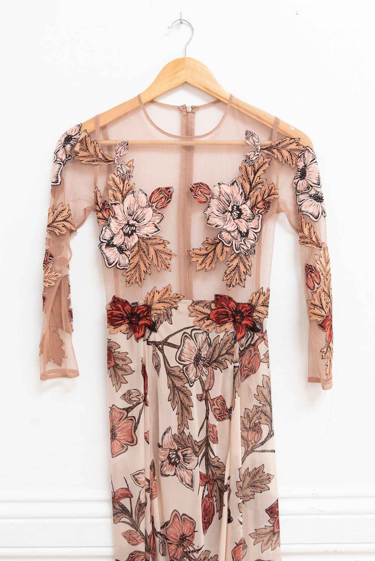 Vestido beige tul flores - For Love and Lemons - Talla XS