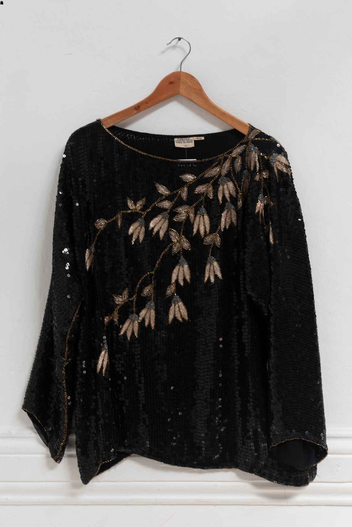 Blusa negra lentejuelas - Pure Silk - Talla L