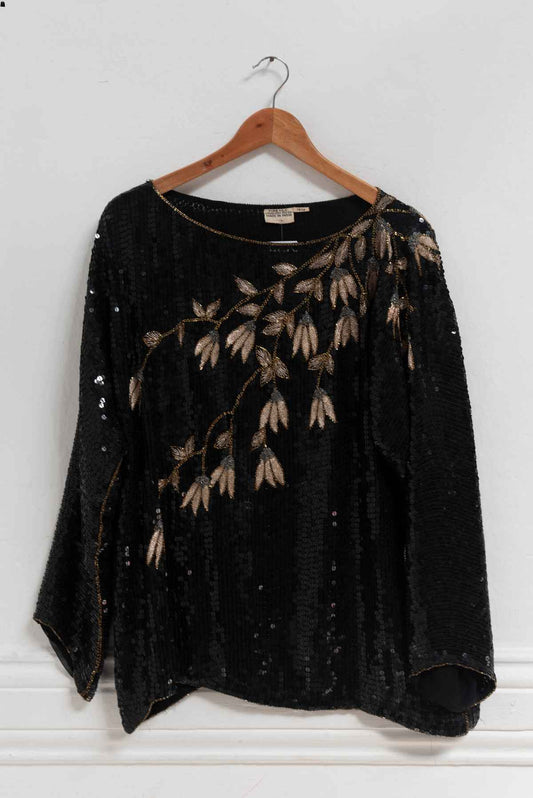 Blusa negra lentejuelas - Pure Silk - Talla L