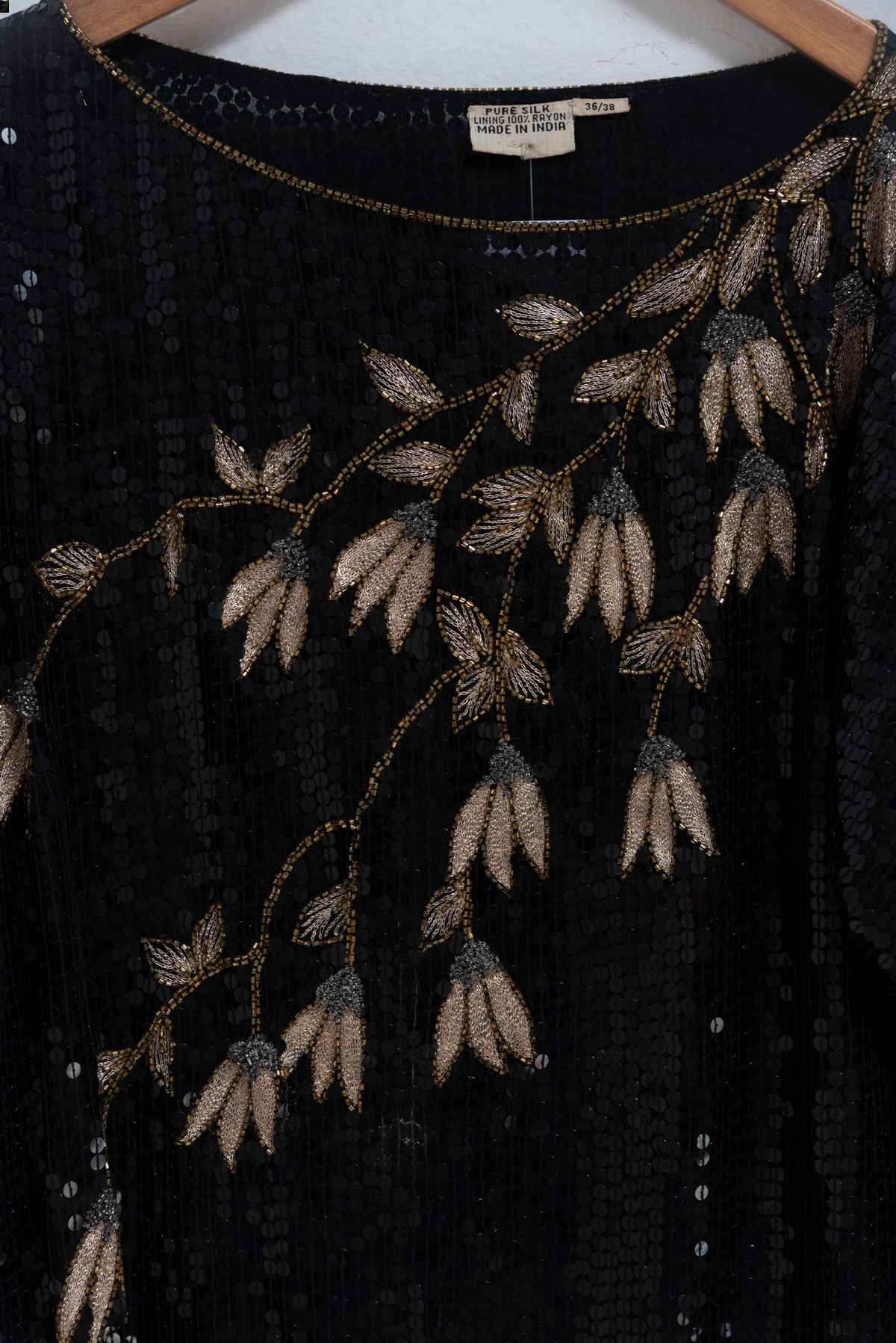 Blusa negra lentejuelas - Pure Silk - Talla L