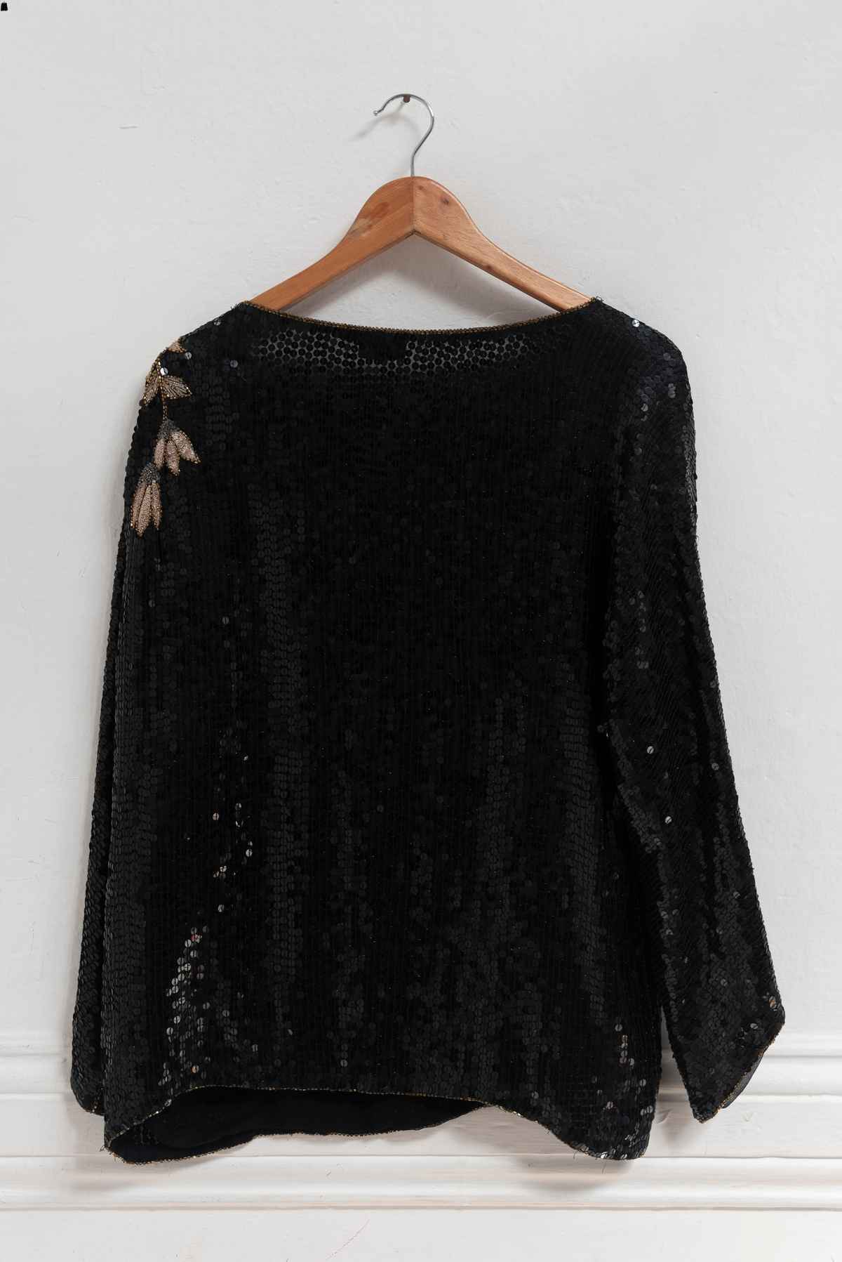 Blusa negra lentejuelas - Pure Silk - Talla L