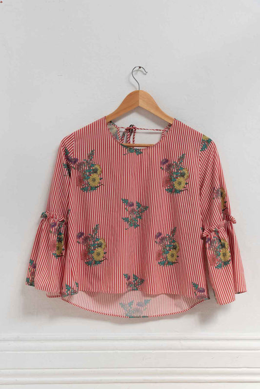 Blusa roja rayas y flores - Basement - Talla S