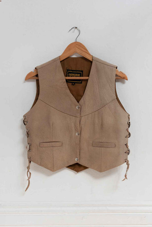 Chalecon marrón diseño espalda - Genuine Leather - Talla S