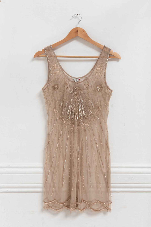 Vestido beige pedrería - ETC - Talla S