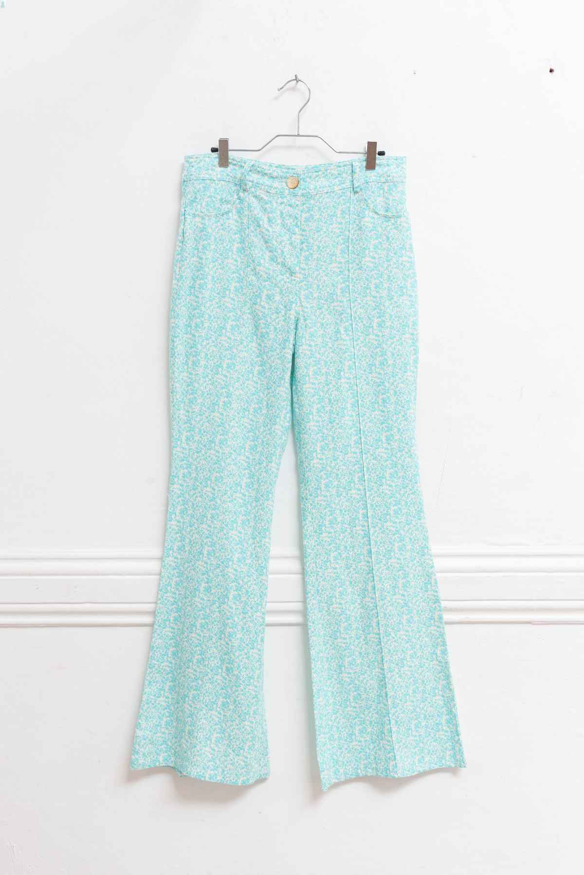 Pantalón celeste y blanco flores - MNG - Talla 28