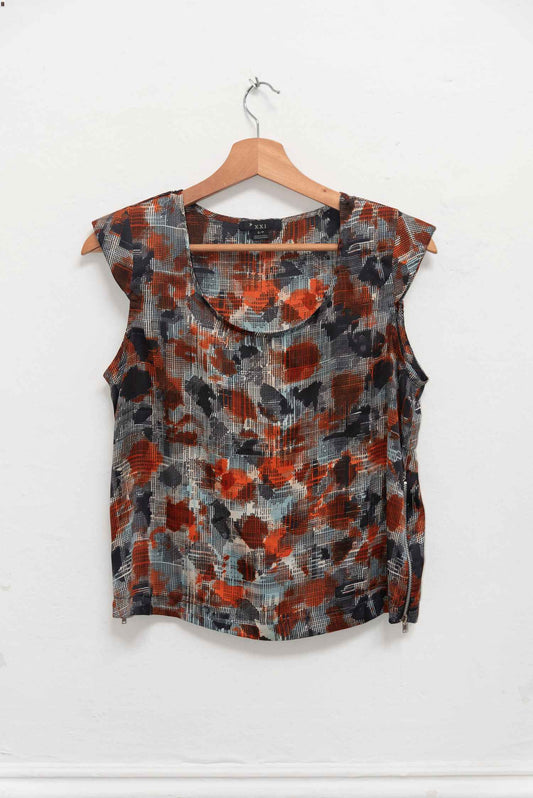 Blusa azul y naranja print - Talla S