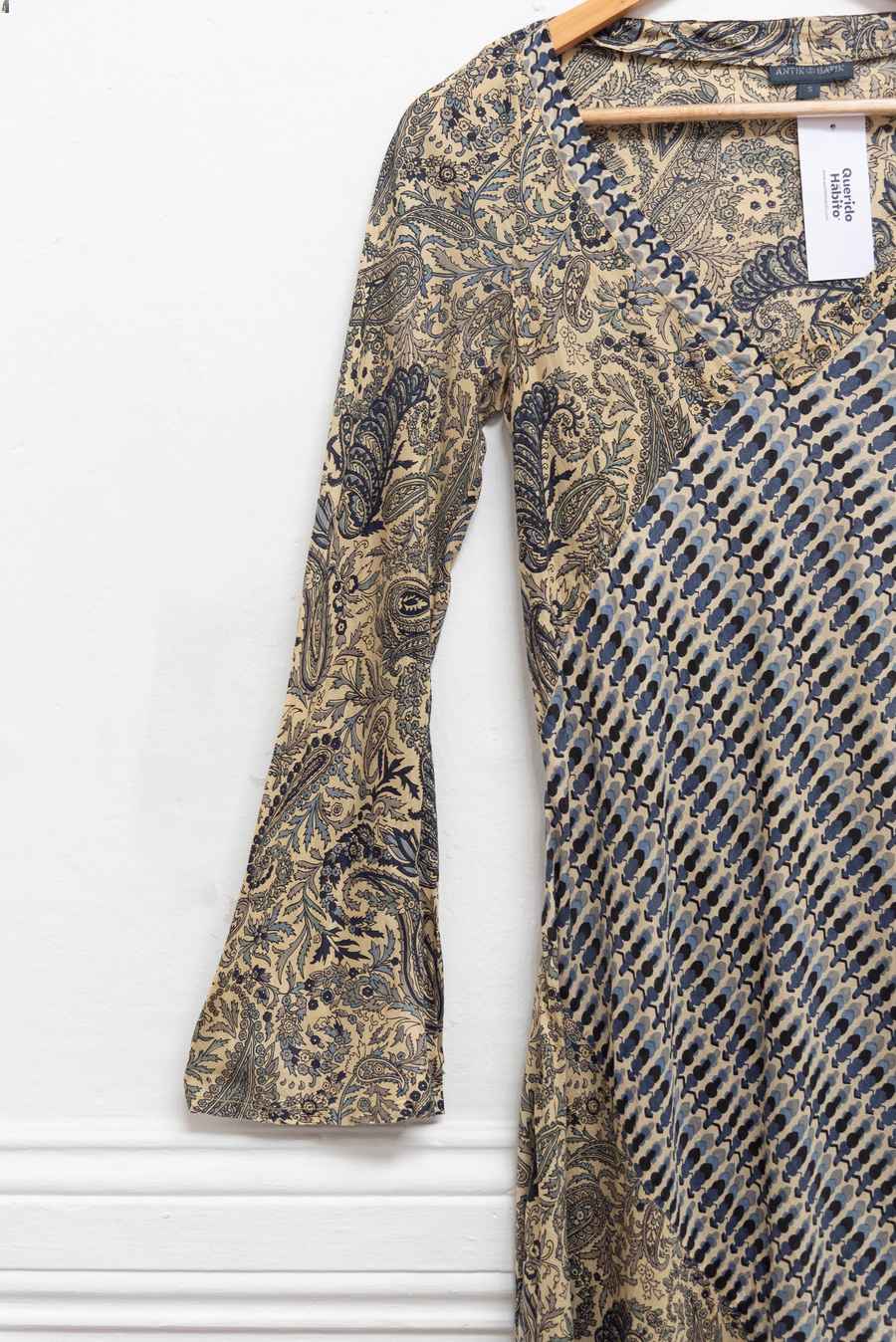 Vestido seda dorado con print - Talla S - Antik Batik