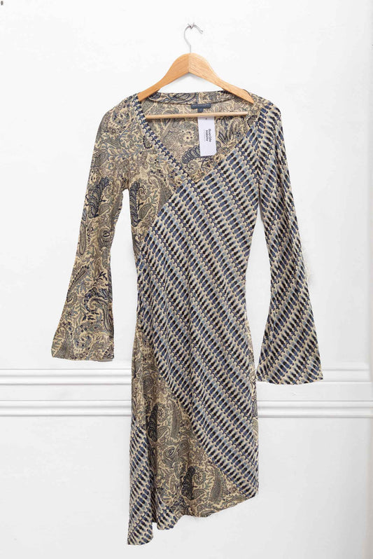 Vestido seda dorado con print - Talla S - Antik Batik