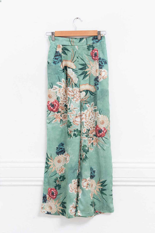Pantalón verde flores - Ymny - Talla L