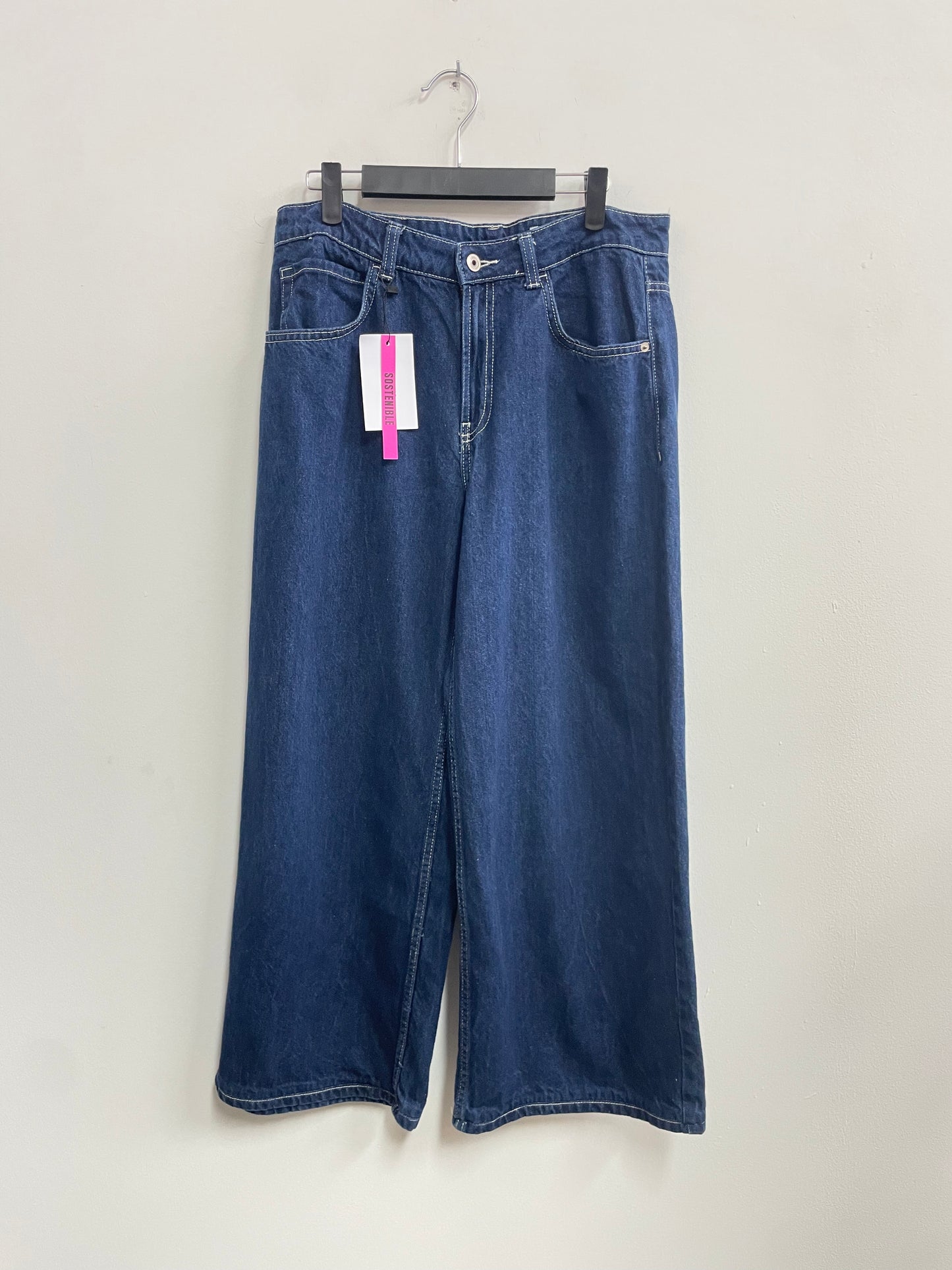 Jean azul marino corte wide leg - Bershka - Talla 38