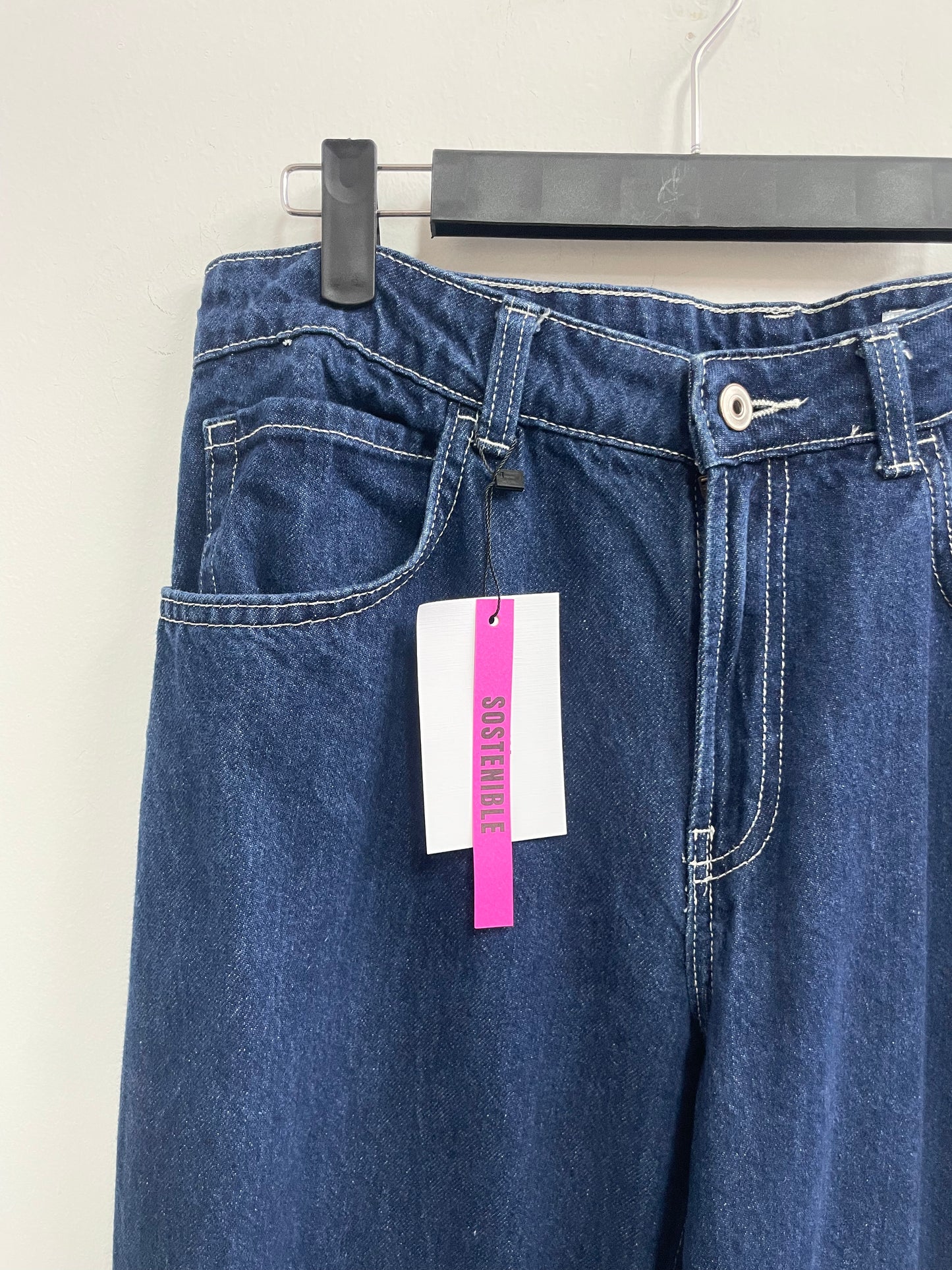 Jean azul marino corte wide leg - Bershka - Talla 38