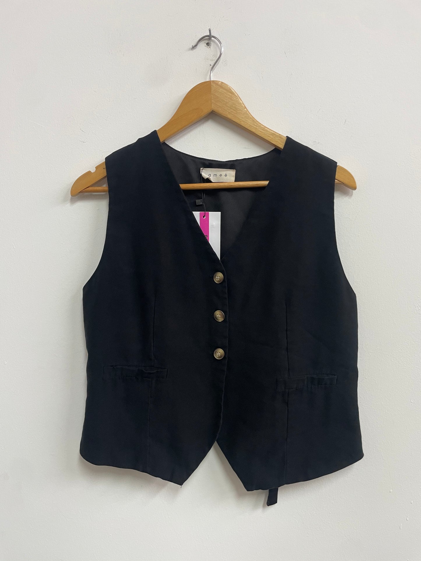 Chaleco negro botones beige - Amme - Talla One Size