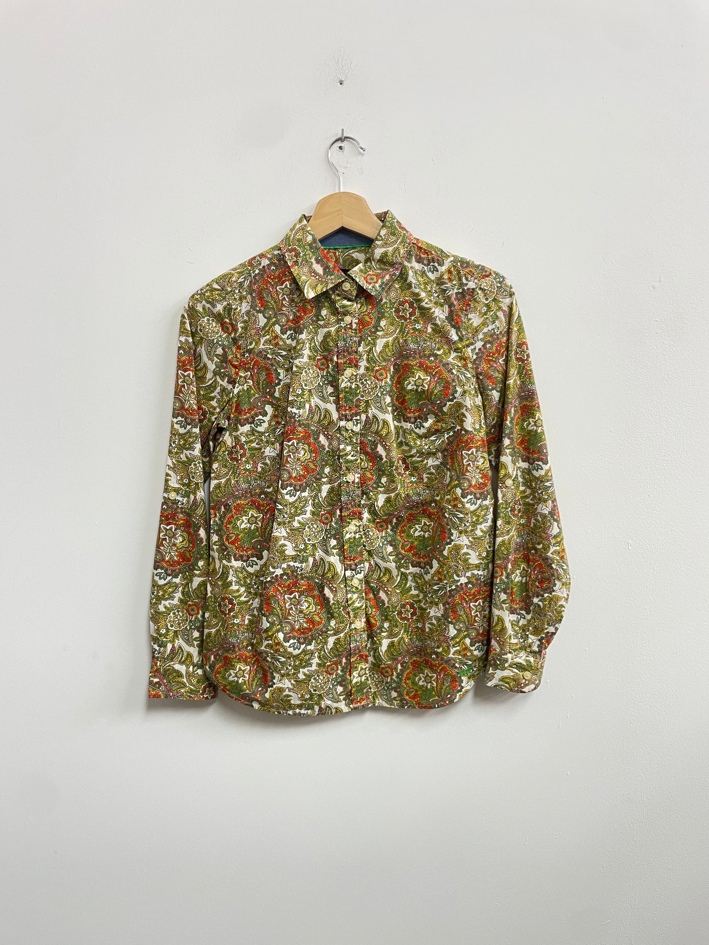 Blusa algodón estampado verde amarillo - Talbots - Talla 2P Small