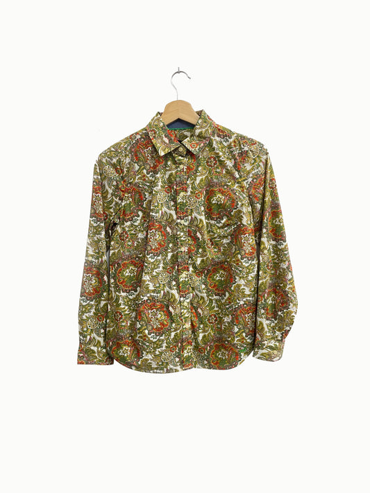 Blusa algodón estampado verde amarillo - Talbots - Talla 2P Small