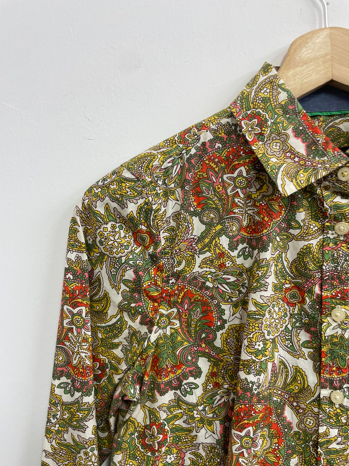Blusa algodón estampado verde amarillo - Talbots - Talla 2P Small