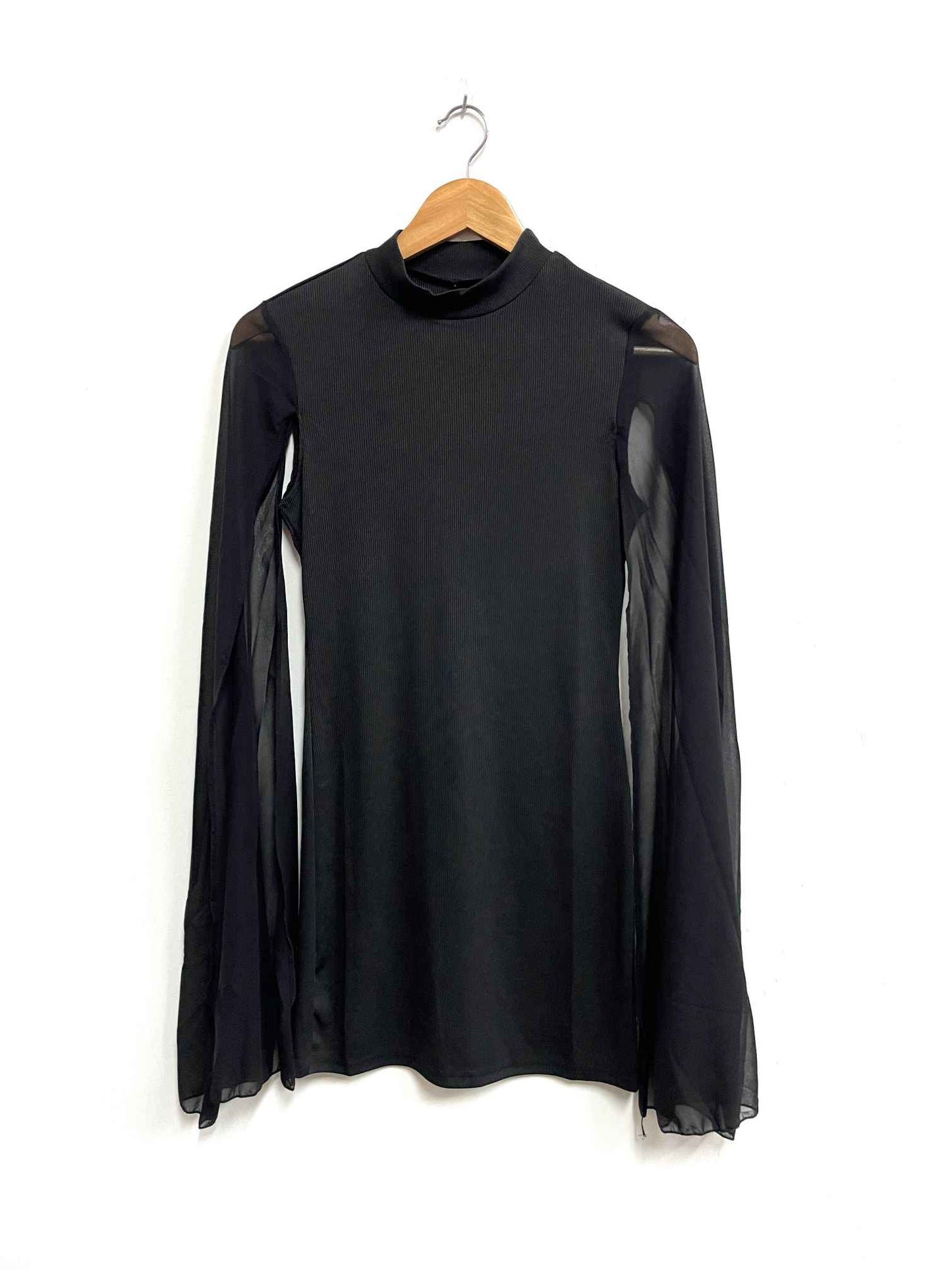 Vestido negro mangas gasa - Talla S