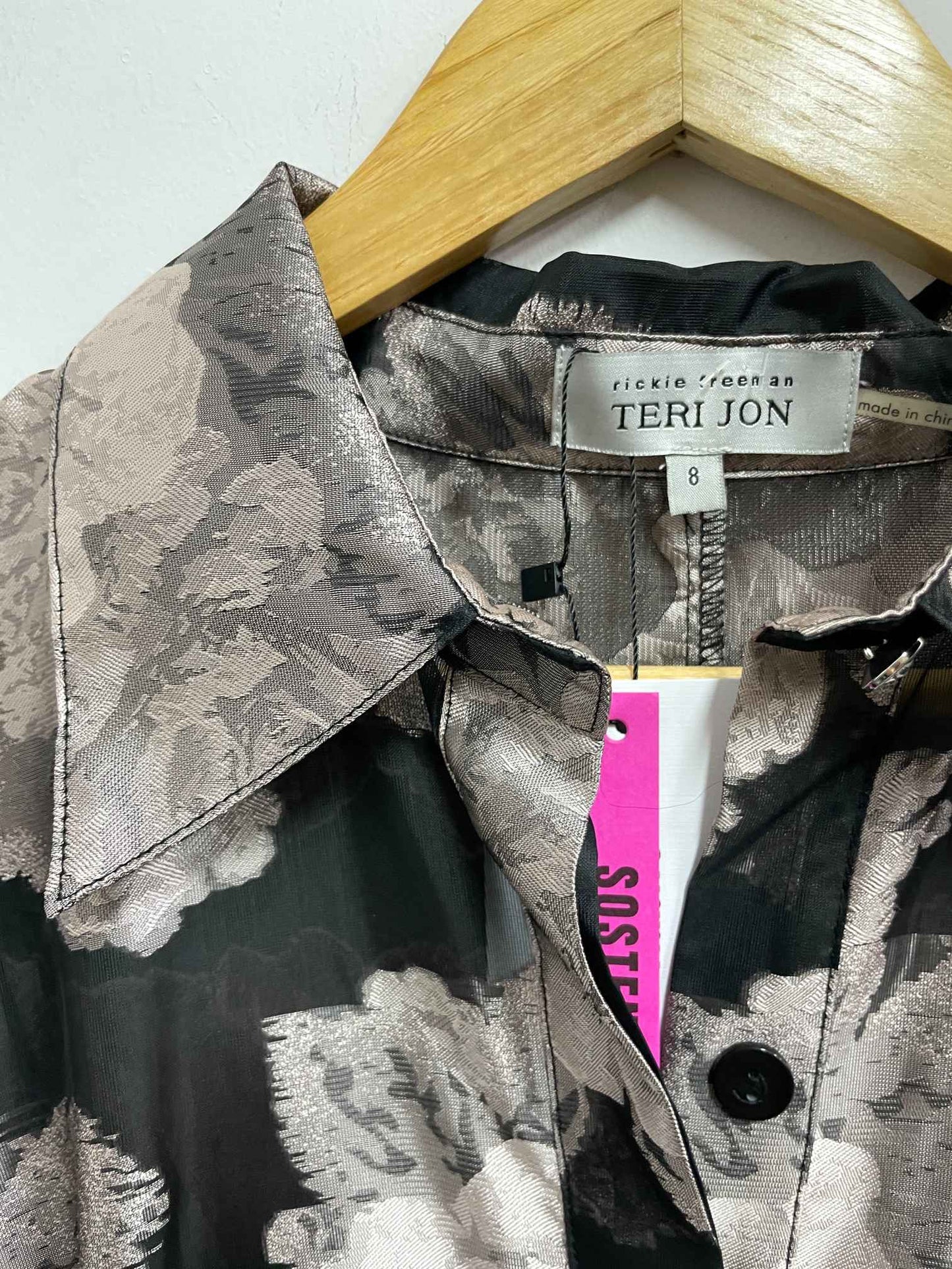 Vestido negro flores rosadas - Teri Jon - Talla S