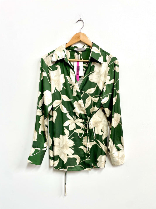 Blusa verde flores beige - Mango - Talla S