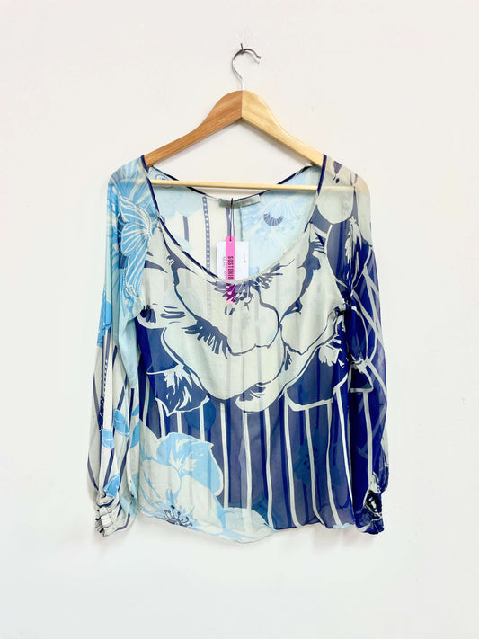 Blusa tonos azules estampada 100& seda - Silvia Tcherassi - Talla S