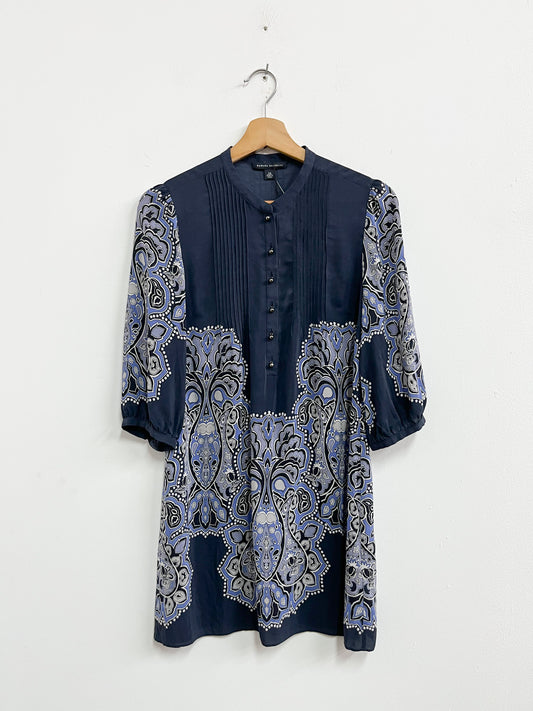 Vestido azul estampado y botones - Banana Republic - Talla XS