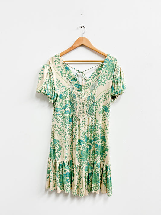 Vestido corto verde con hojas - Basament - Talla M