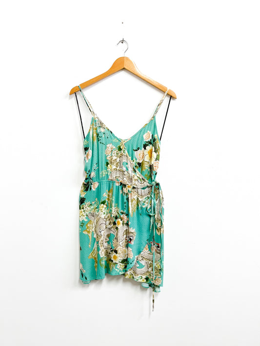 Vestido envolvente turquesa flores - Farm - Talla M