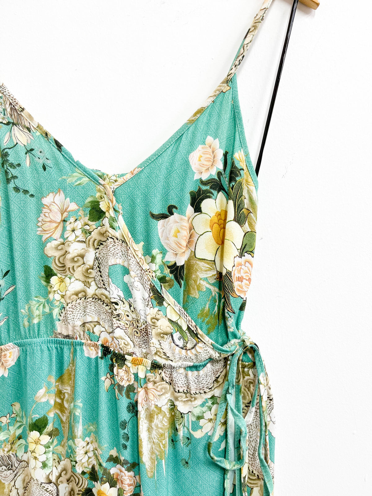 Vestido envolvente turquesa flores - Farm - Talla M