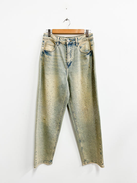 Jean efecto sucio con brillos - Amalfitana - Talla S