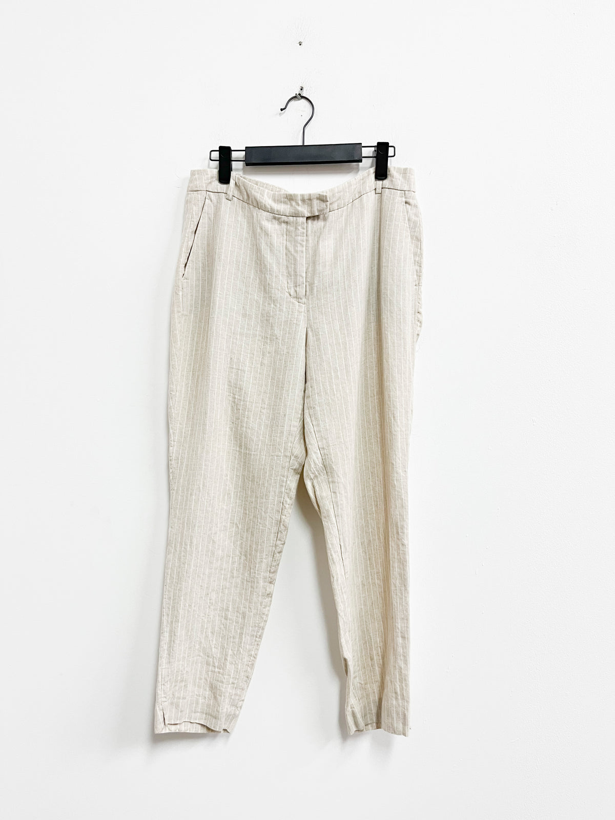 Pantalón de lino beige líneas blancas - Zara - Talla 38