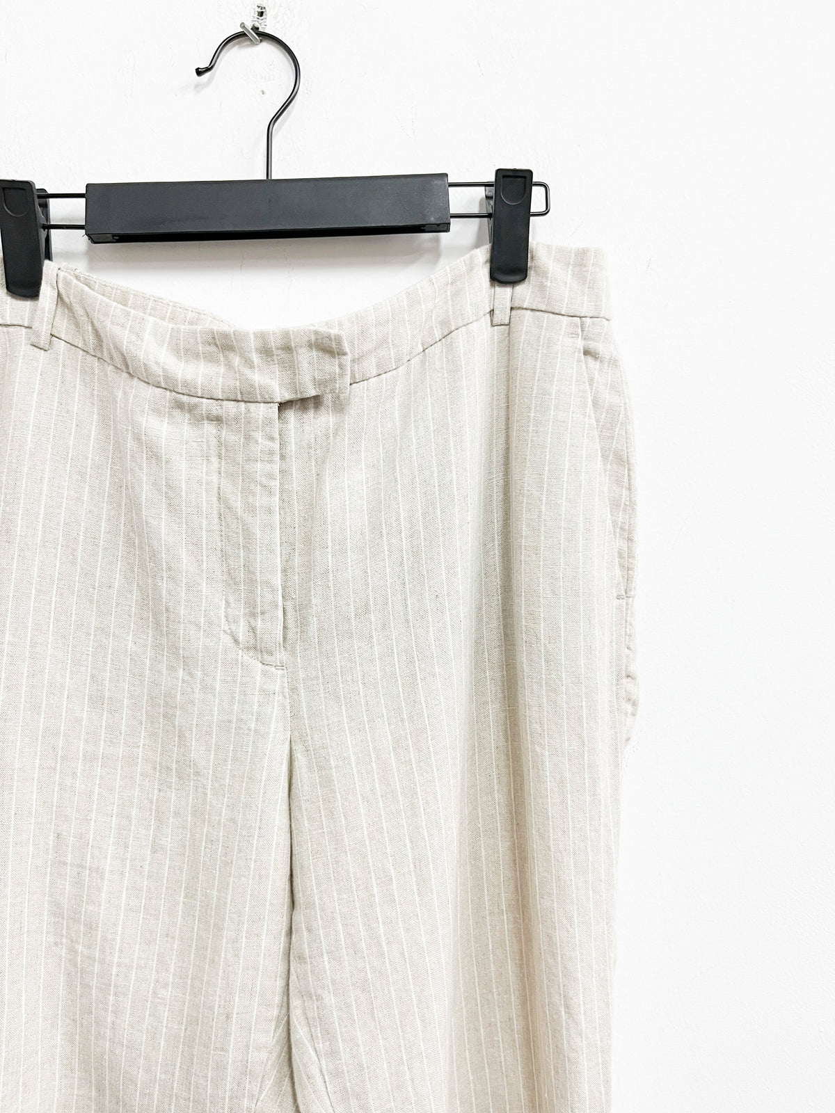 Pantalón de lino beige líneas blancas - Zara - Talla 38