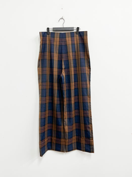 Pantalón cuadros marrón y azul - Zara - Talla XL