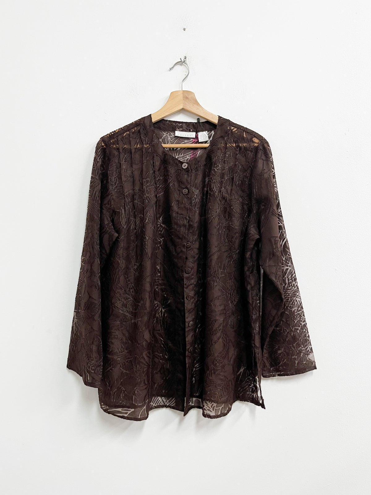 Blusa marrón translucido encaje - Tweeds - Talla L