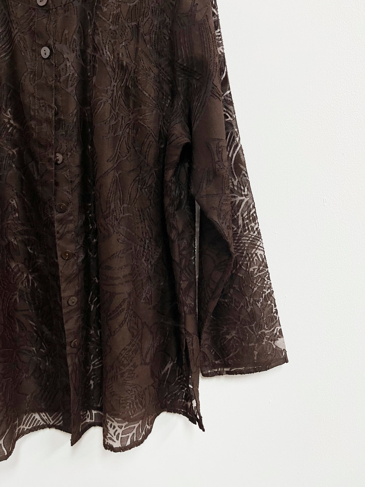 Blusa marrón translucido encaje - Tweeds - Talla L