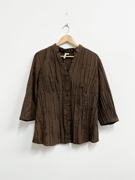 Blusa marron corrugada - St John Bay . Talla XL